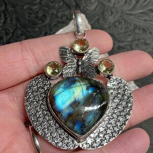 Labradorite Citrine and Stars Butterfly Pendant Stone Crystal Jewelry